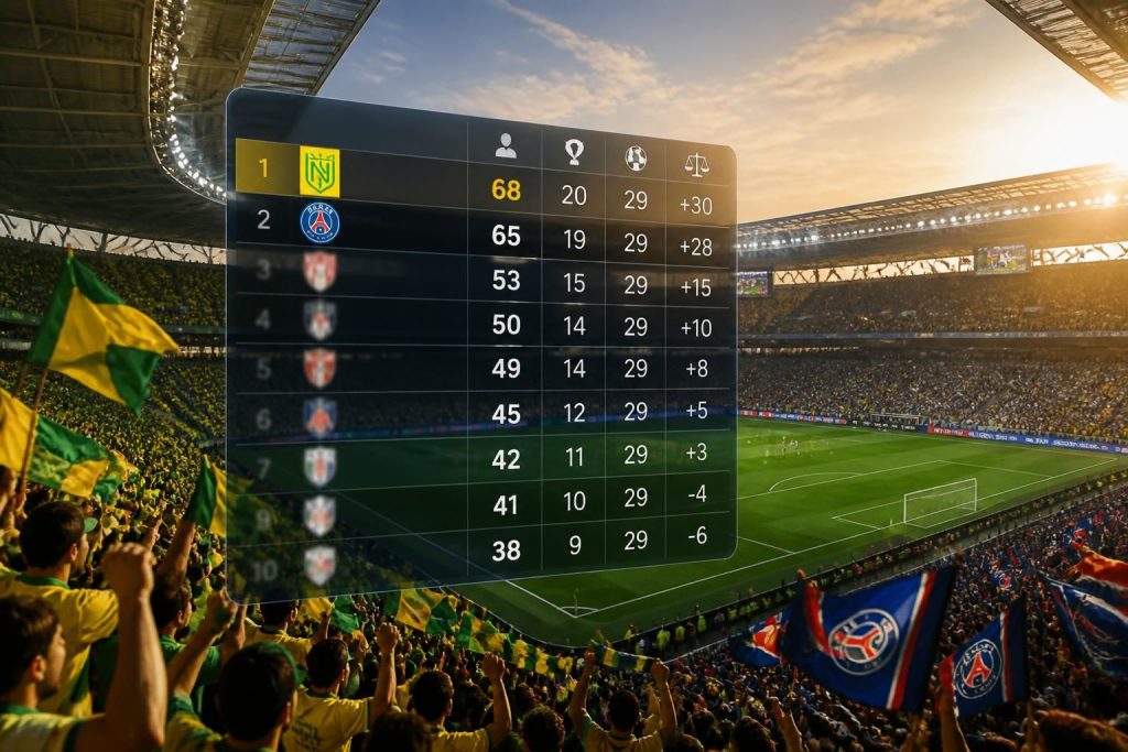 Classement FC Nantes Paris Saint Germain football club : état des lieux du championnat